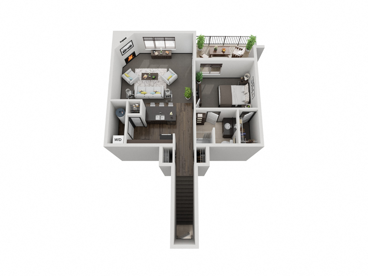 Floor plan for 1 bed, 1 bath, 751 sqft